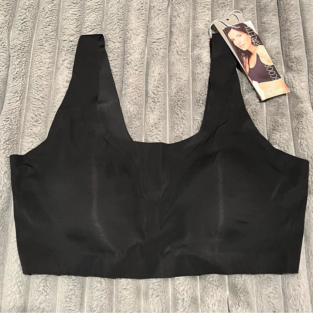 SECRET TREASURES SCOOP NECK BRALETTE SEAM FREE XL BLACK REMOVABLE FOAM CUPS NEW